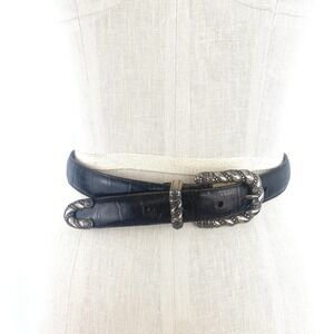 Brighton Women's Black Leather Belt 1" Silver Buckle 44503 Croc Embossed Size L